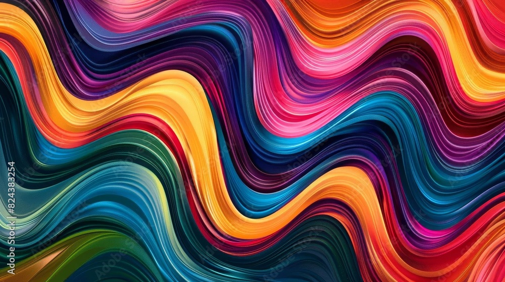 Colorful abstract waves blending multiple hues with a glossy finish Colorful abstract waves blending multiple hues with a glossy finish
