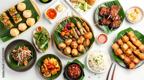 Vibrant Top View of Authentic Indonesian Food on White Background in Stunning 8K Quality