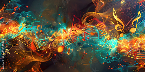 Vibrant Music Background With Treble Clef,Photo colorful music with notes creative digital illustration abstract colors photo