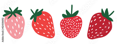 Set of berry strawberry in doodle style, vector illustration. Editable Vector