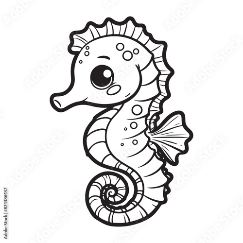 Line art of seahorse cartoon vector illustration