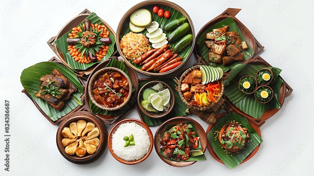 Delicious Indonesian Culinary Spread on a White Background in Stunning 8K Resolution Delicious Indonesian Culinary Spread on a White Background in Stunning 8K Resolution
