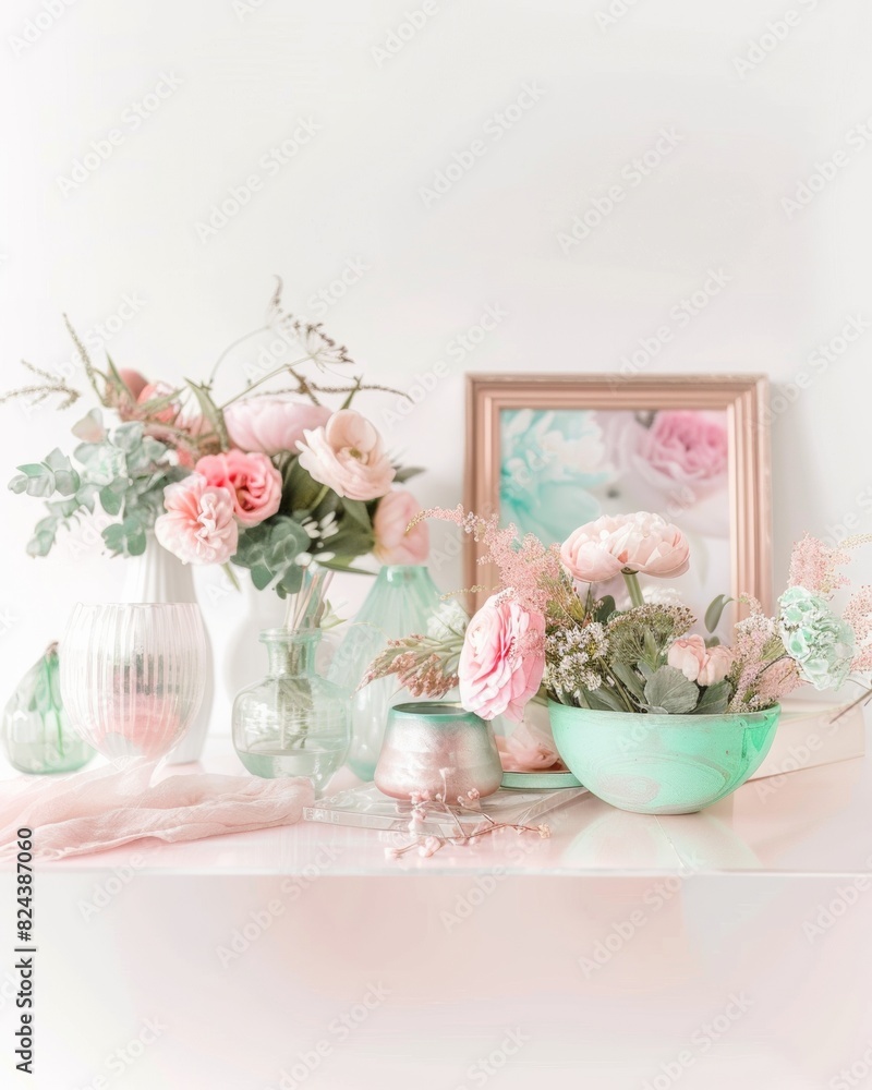 Elegant Minimalist Workspace for International Women's Day with Inspirational Themes and Fresh Flowers Elegant Minimalist Workspace for International Women's Day with Inspirational Themes and Fresh Flowers