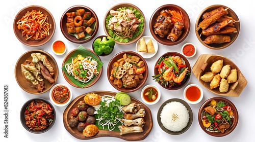 Authentic Indonesian Cuisine Flat Lay on Plain White Background in High Definition 8K Resolution