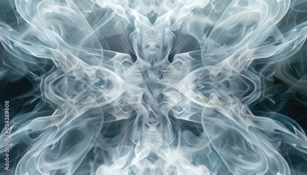 Fototapeta premium Symmetrical swirls of smoke dance gracefully, creating an ethereal and captivating pattern.