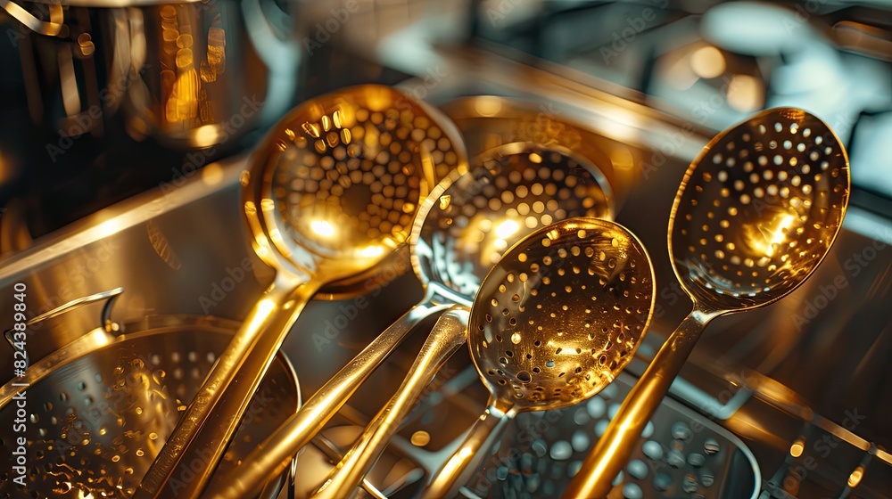 commercial photo, close-up, kitchen utensils, bottom view, soft light commercial photo, close-up, kitchen utensils, bottom view, soft light