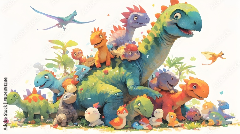 Obraz premium Adorable Baby Dinosaurs Exploring a Whimsical Toy Filled Pastel Wonderland