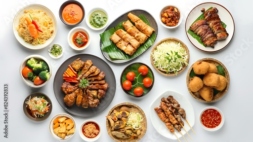 Authentic Indonesian Food Spread in High Definition 8K Quality on White Background