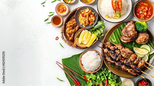 Wallpaper Mural Delicious Indonesian Cuisine Spread in Top View on Plain White Background in Stunning HD 8K Resolution Torontodigital.ca