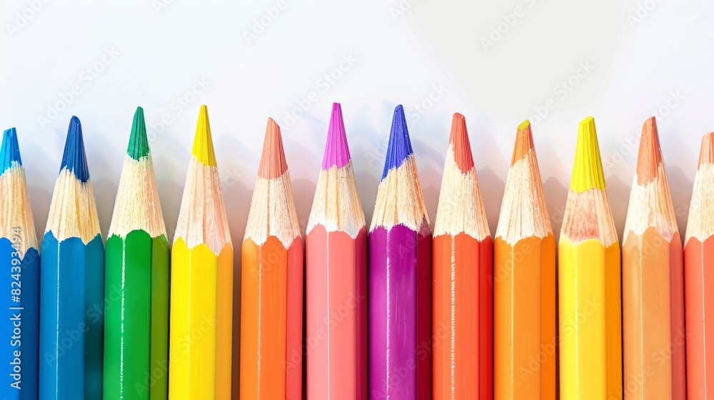 colored pencils row with wave white background colored pencils row with wave white background
