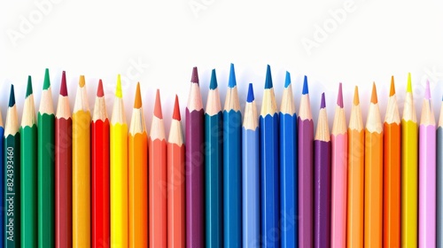 colored pencils row with wave white background