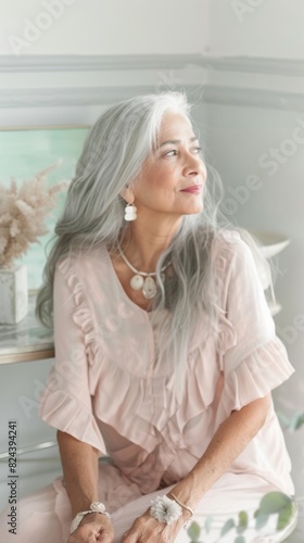 Serene Senior Hispanic Woman in Natural Setting Embracing Graceful Aging