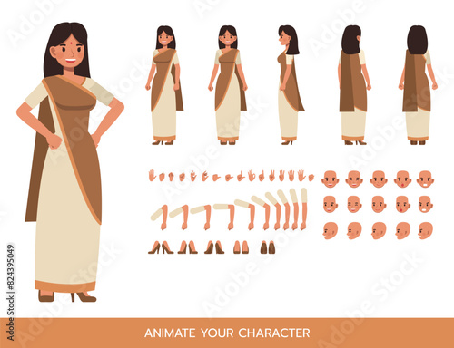 Indian businesswoman wear saree character vector illustration design.Create your own pose.