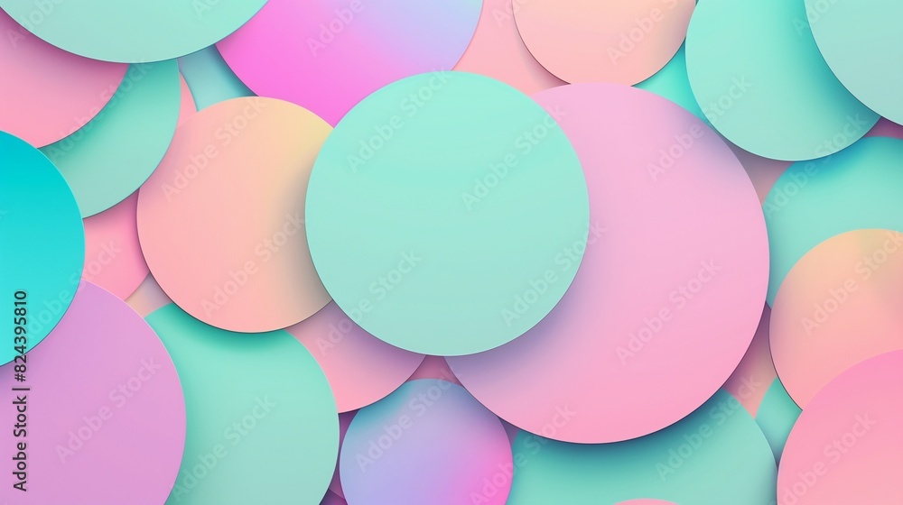 Seamless textured background with overlapping shapes in a variety of pastel and neon colors,