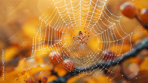 Delicate Spider web background. Silk macro