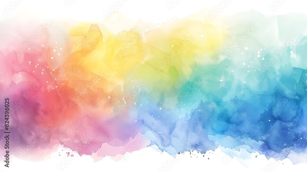 High-resolution, pure front rainbow, watercolor style, white background