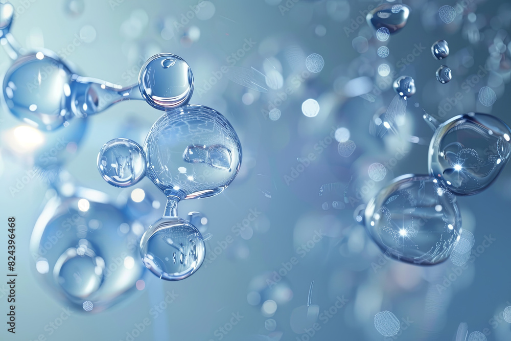 Cosmetic essence: Liquid bubbles and molecules in water