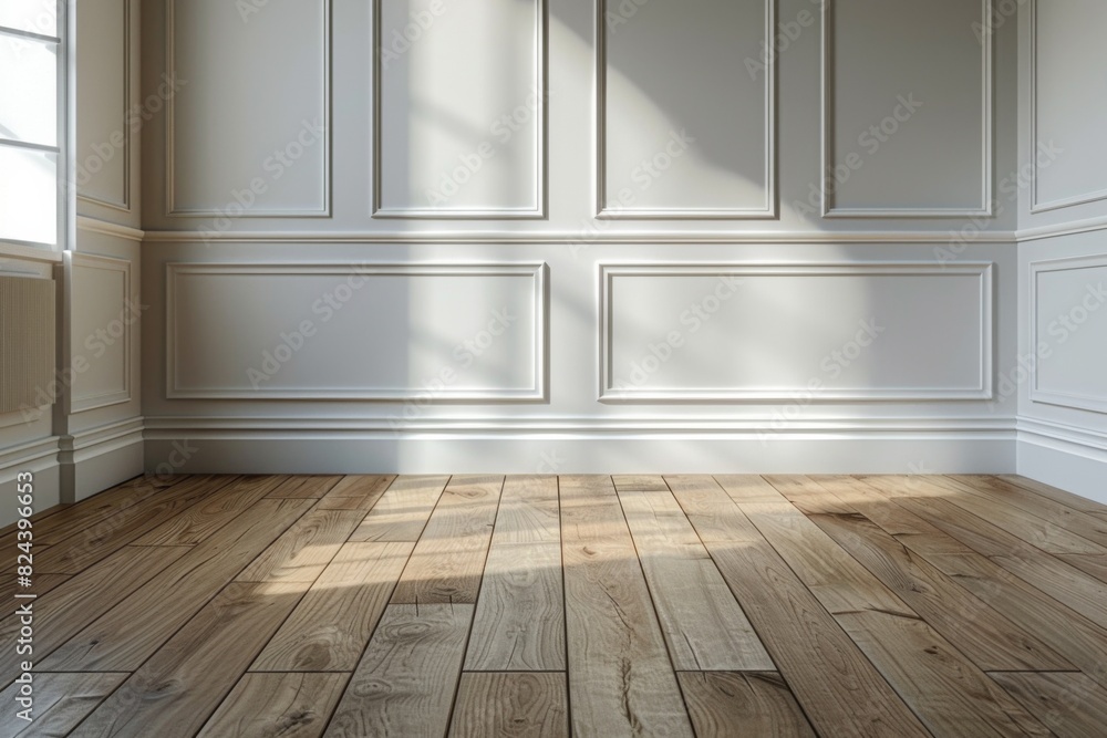 Naklejka premium Empty bedroom interior background wooden floor created with Generative AI