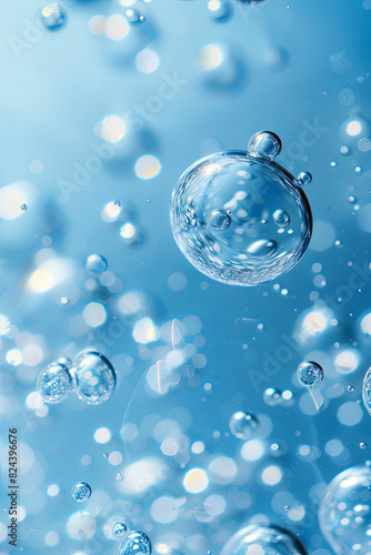 Cosmetic essence  Liquid bubbles and molecules in water