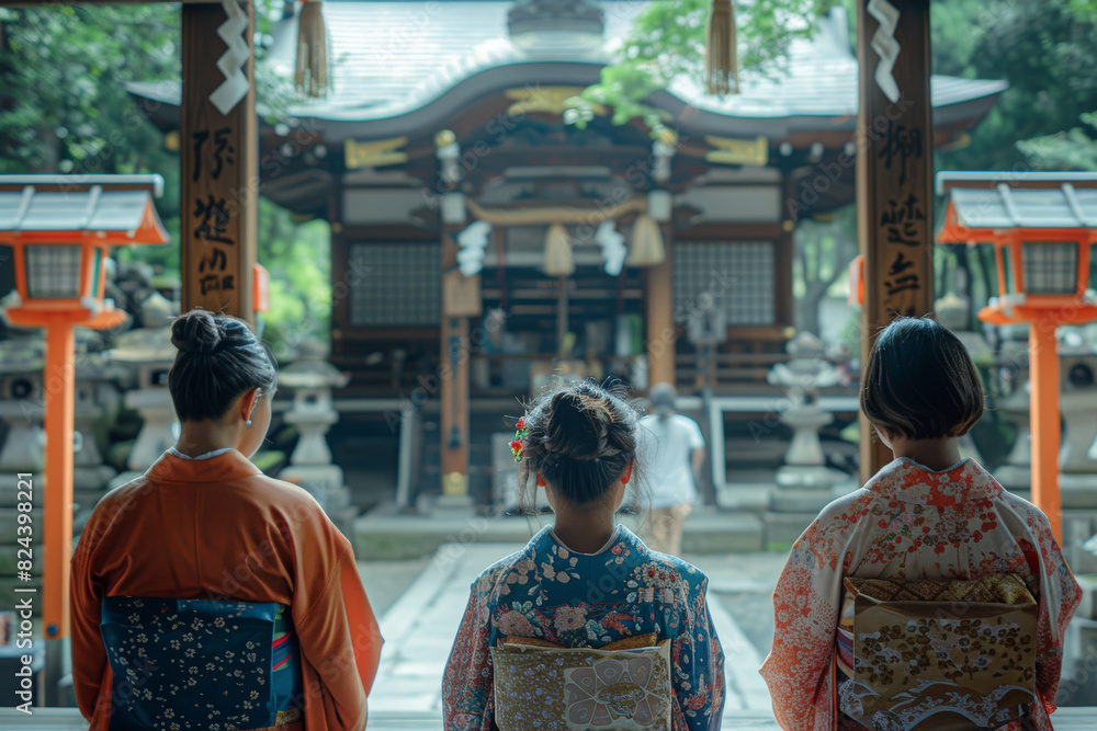 Shinto Shrine Visit: Utilize soft, natural light to capture worshippers praying at the shrine, highlighting the traditional attire and peaceful atmosphere. Shinto Shrine Visit: Utilize soft, natural light to capture worshippers praying at the shrine, highlighting the traditional attire and peaceful atmosphere.