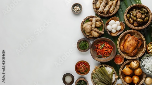 Fototapeta Naklejka Na Ścianę i Meble -  Authentic Indonesian Cuisine Set on White Background in High Definition 8K Resolution Top View