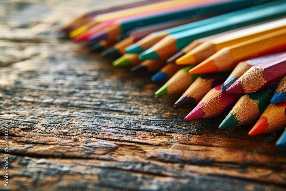Colorful pencils and stationery on wooden table. Back to school concept, Back to School background concept, AI generated Colorful pencils and stationery on wooden table. Back to school concept, Back to School background concept, AI generated