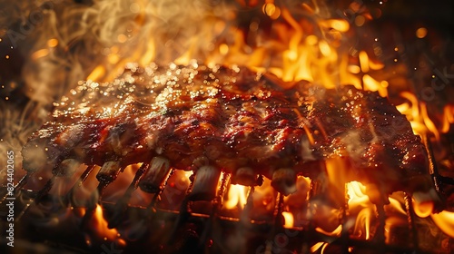 Closeup ribs grill in fireplace