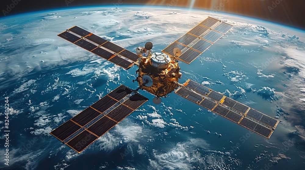 Obraz premium Satellite links ensuring global communication coverage. stock photo