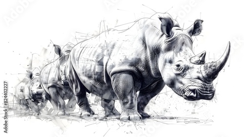 Sketched Journey of Rhinoceros Rehabilitation and Release photo