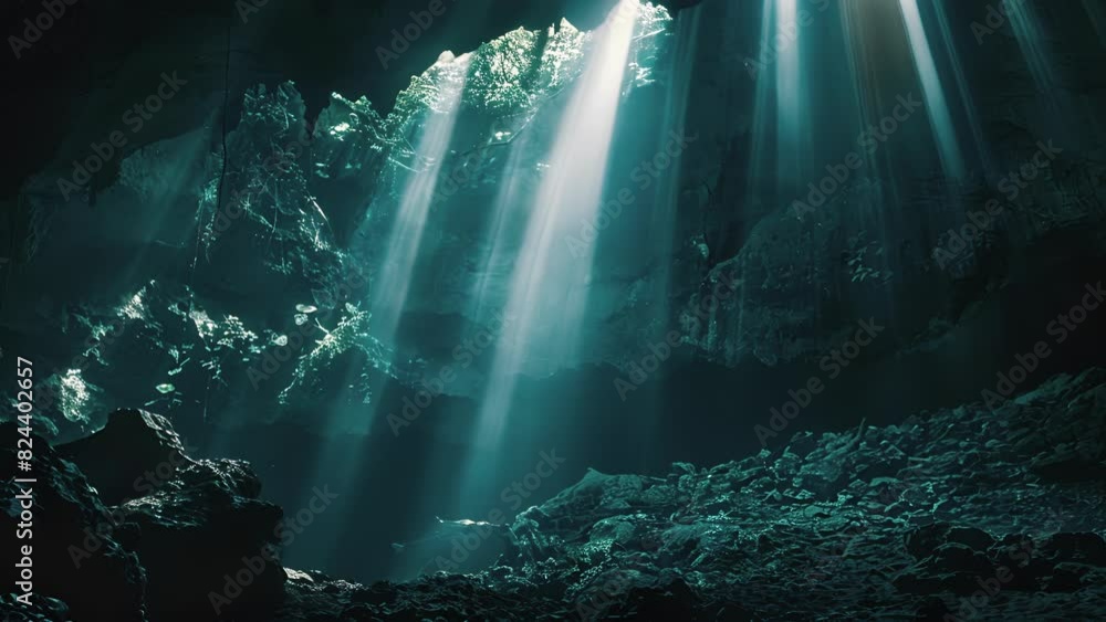 custom made wallpaper toronto digitalMuted light streams through a halocline in a cenote creating an otherworldly atmosphere.