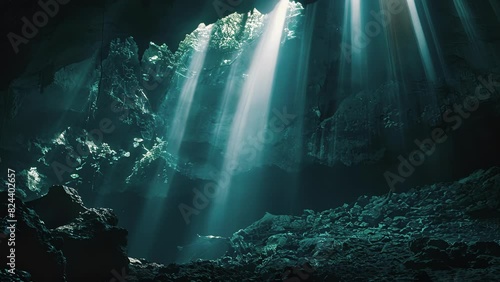 Wallpaper Mural Muted light streams through a halocline in a cenote creating an otherworldly atmosphere. Torontodigital.ca