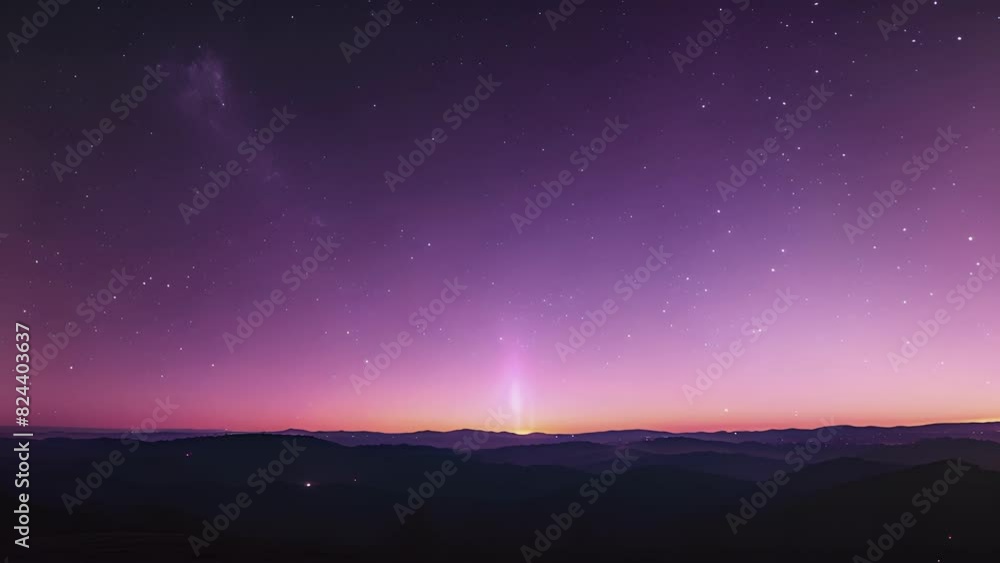 An otherworldly sight of solar pillars glowing in various hues against a purple sky. An otherworldly sight of solar pillars glowing in various hues against a purple sky.