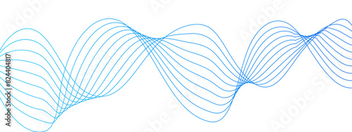 Technology Abstract wave flowing lines isolated on white background.  Blue colored sound wave lines. Energy flow Frequency digital wave line. Data transmission technology and sound wave.