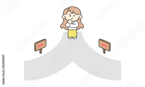 分岐点に立つ女性のイラスト