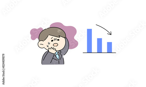 成績が下がって焦るスーツの男性のイラスト