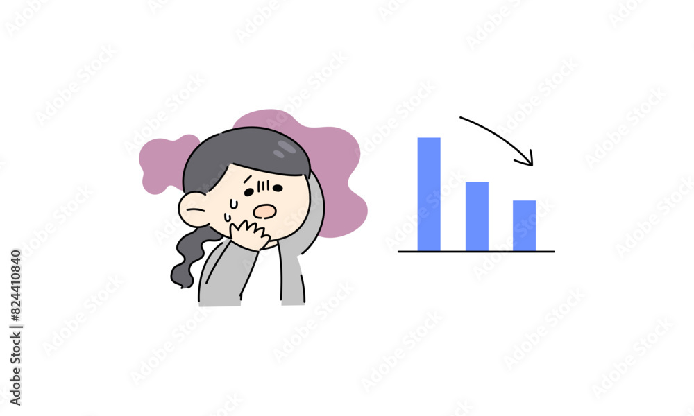 Obraz premium 成績が下がって焦るスーツの女性のイラスト