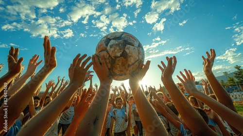 People are reaching for the ball in the sky. AIG535 photo