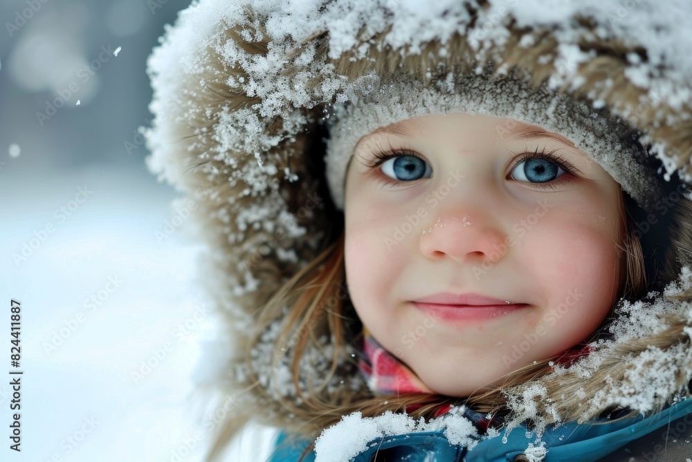 cute little girl face in the snow, Portrait of a small girl in snow, AI-generated cute little girl face in the snow, Portrait of a small girl in snow, AI-generated