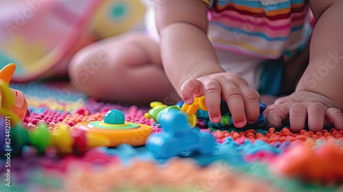 close-up shot of the baby s hands interacting with the toys