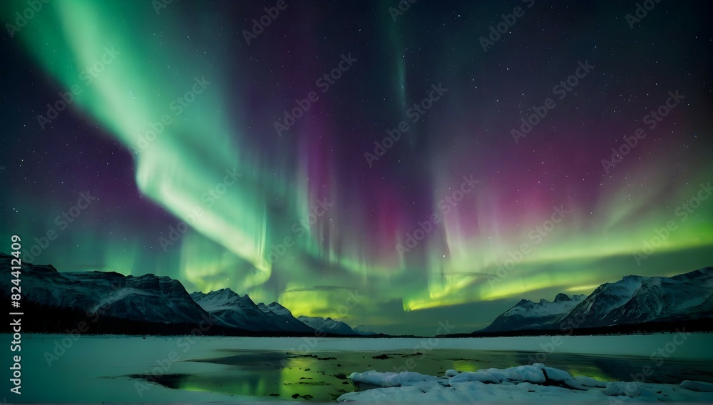 Beautiful landscape with aurora borealis