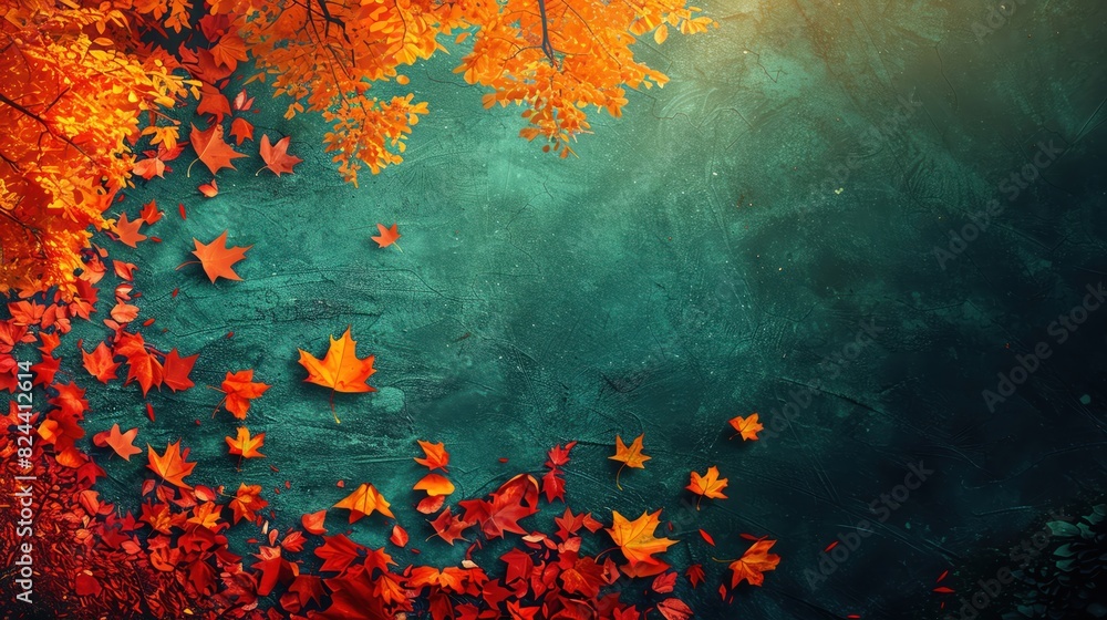 A tranquil autumn scene featuring a footpath through a forest with golden leaves, with space for text A tranquil autumn scene featuring a footpath through a forest with golden leaves, with space for text