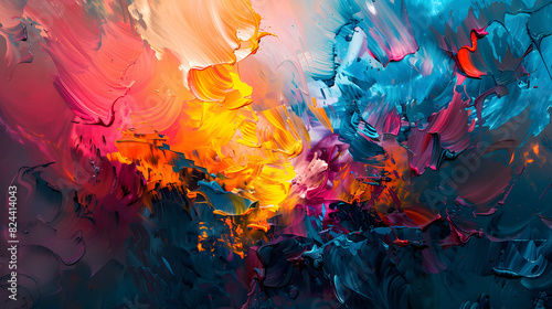 A painting of a colorful explosion of paint splatters photo