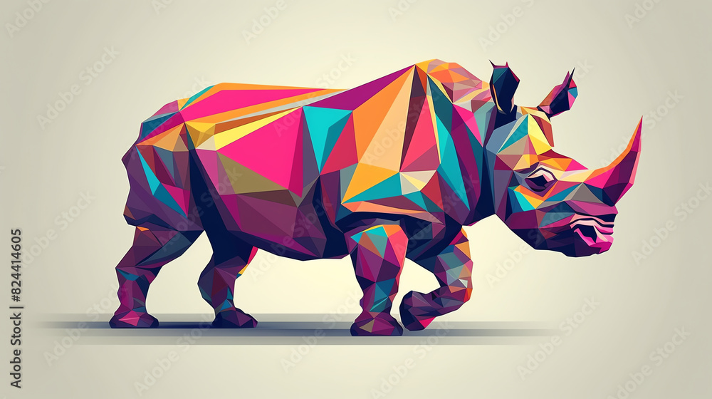 Fototapeta premium Create a digital art image of a rhinoceros. Use a low-polygon count and bright, vibrant colors.