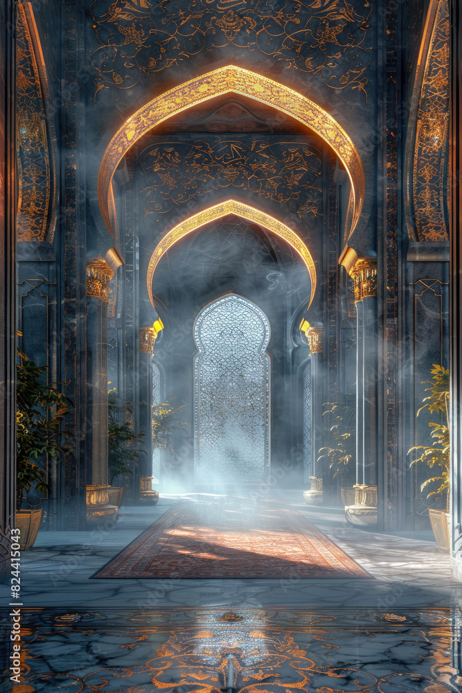 Ramadan Kareem background. Eid Mubarak, greeting background with inside mosque view. Ramadan Kareem background. Eid Mubarak, greeting background with inside mosque view.