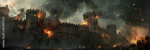 Medieval Castle Under Siege: A Fierce Attack Unfolds Amidst Fiery Destruction and Brave Defense photo