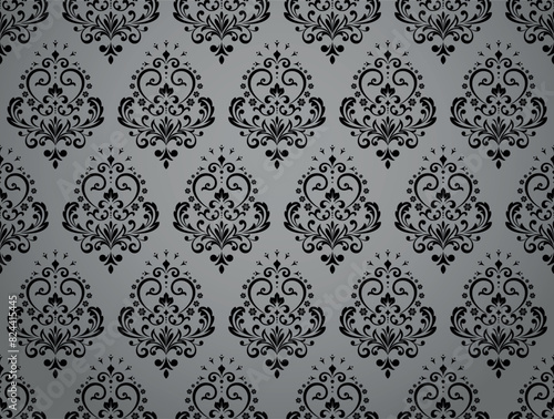 Wallpaper in the style of Baroque. Seamless vector background. Gray and black floral ornament. Graphic pattern for fabric, wallpaper, packaging. Ornate Damask flower ornament