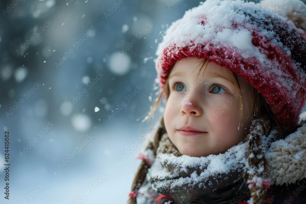 cute little girl face in the snow, Portrait of a small girl in snow, AI-generated cute little girl face in the snow, Portrait of a small girl in snow, AI-generated