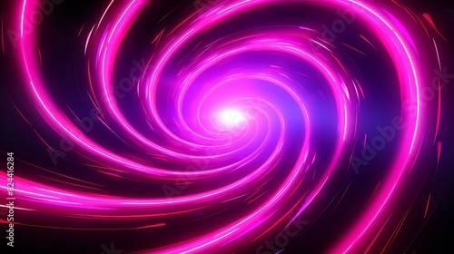Neon lines moving in a spiral, bright pink night techno life background