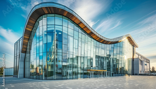 A large building with a curved roof and lots of glass windows by AI generated image