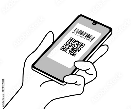 QRコードとバーコードが表示されたスマホ